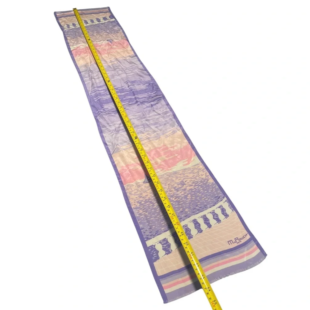 MADELEINE DE RAUCH Paris Silk Scarf Pink Purple Coastal Sailboat Scarf Or Belt